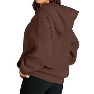 Custom Printed Drop Shoulder Oversized Brown Cotton Fleece Acid Wash Winter Women's Pullover Hoodie Eco-Friendly Casual Front - Product Image 3
