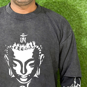 เสื้อยืดโอเวอร์ไซส์ผ้าฝ้ายคุณภาพสูงแบบสั่งทำพิเศษ ล้างทำความสะอาดได้ เป็นมิตรต่อสิ่งแวดล้อม พิมพ์ลายสกรีน แขนยาวสองชั้น ทรงหลวมสำหรับผู้ชาย - Product Image 2