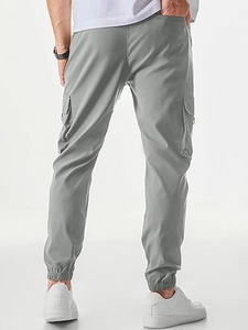 Men's Khaki Cargo Pants Wide Leg Lightweight <b>Elastic</b> Waist with <b>Belt</b> Digital Printed Quick Dry Polyester Street Style Trousers - Product Image 5