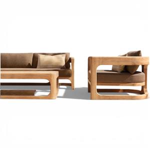 Ensemble de canapés de salon en teck massif minimaliste, 3 places, revêtement en tissu, style nordique, canapé en bois pour appartement et hôtel - Product Image 6