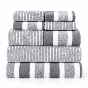 Juego de Toallas de Baño de Algodón y Microfibra, Tejido a Rayas, 300 a 499 GSM, Colores Personalizados, Marca Privada para Compradores Mayoristas - Product Image 1