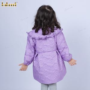 Manteau violet avec nœuds blancs pour filles coupe-vent tissu ODM vente en gros smocké enfants vêtements filles ensembles-DR4088 - Product Image 3