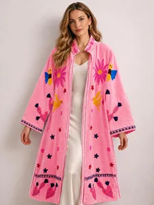 Boho Chic <b>Women</b> Hand Embroidered <b>Velvet</b> Suzani Long <b>Jacket</b> Colourful Bird Pattern Full Sleeve Ethnic Style Winter Outerwear - Product Image 3