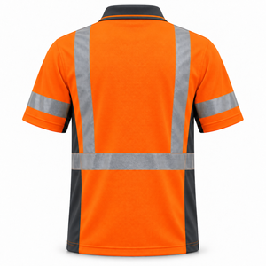 Polo réfléchissant personnalisé pour homme, manches courtes, vêtement de travail, bandes argentées, empiècements contrastants, uniforme de chantier, polo bicolore - Product Image 2