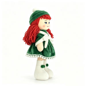 Muñeca de terciopelo verde personalizada con vestido navideño, juguete de peluche con gorro de invierno, muñeca de peluche festiva con ribete de pompones, muñeca de peluche de regalo para niñas - Product Image 4