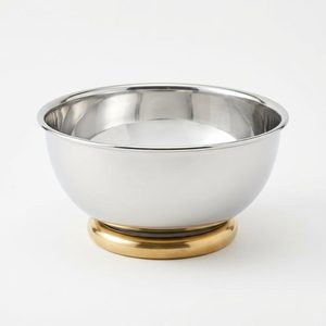 Cuenco para Servir Hecho a Mano de Acero Inoxidable SS304 de 25 cm con Base de Latón Espejado, Dos Metales, Anillo de Latón Aabhar, Decoración para el Hogar y Uso en Hoteles - Product Image 6