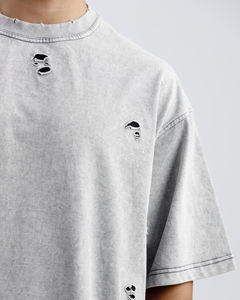 Camisetas de hombre con efecto acid wash, tela de mezcla de algodón con lavado ácido vintage, corte regular, material transpirable, manga corta, ropa casual. - Product Image 2