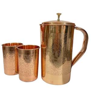 Jarra y Vasos de Cobre Artesanales Modernos Bold Blossom, Set Ayurvédico para Agua, Ecológico, Portátil, para una Vida Saludable, con Asa - Product Image 3