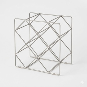 Porte-bouteilles en acier inoxydable, capacité de 10 à 19 bouteilles, poignées en bambou, design minimaliste, mobilier de maison, porte-bouteilles géométrique - Product Image 5