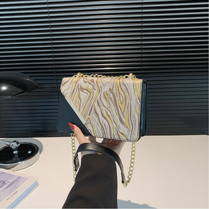 New Arrival High End Contrasting Color Chain Button Two Genuine Leather Shoulder Bag Summer Fashion Women's <b>Square</b> Handbag Purse - Product Image 3