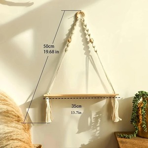 High End Quality Macrame Wall Hanging Shelf With Wooden Base For Kids Room Decor Shelf For Soft Toys And Light Items From India - Product Image 2