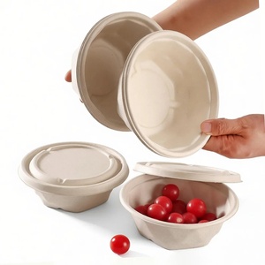 Nuevos Tazones Compostables en Forma de Diamante, Desechables, de Pulpa de Caña de Azúcar, 24oz, para Ensaladas, Bocadillos, Postres y Dulces, para Fiestas, con Tapa - Product Image 1