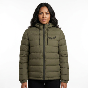 Chaqueta con Capucha Verde Oliva para Hombre con Logotipo Bordado, Abrigo Casual de Invierno Cortavientos, Corte Regular, Cierre de Cremallera - Product Image 5