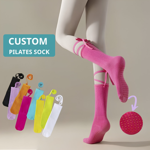 Custom Design Criss Cross Ribbon Anti-Slip Yoga <b>Socks</b> Breathable <b>Long</b> Grip <b>Socks</b> for Ladies - Product Image 1