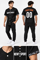 Maillot de baseball SINEWY SPORTS pour homme, manches courtes, noir, en mesh, imprimé par sublimation, boutons sur le devant, unisexe adulte, anti-transpiration