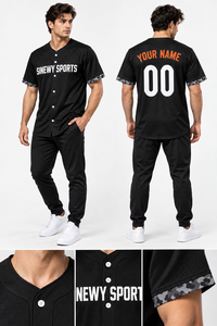 Maillot de baseball SINEWY SPORTS pour homme, manches courtes, noir, en mesh, imprimé par sublimation, boutons sur le devant, unisexe adulte, anti-transpiration - Product Image 6