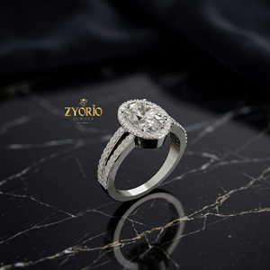 แหวนเพชรทรงรีเพาะเลี้ยงในห้องปฏิบัติการ ประดับด้วยเพชรแบบ Halo วงแหวนทอง 14K สำหรับหมั้น แหวนแต่งงานแบบวงคู่ประดับเพชร แหวนแต่งงานสุดหรู เครื่องประดับงานแต่งงาน - Product Image 4