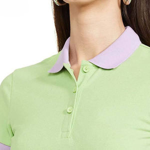 Women's 100% Cotton Quick Dry <b>Short</b> <b>Sleeve</b> for Shirt Solid Color Contrast Collar <b>Button</b>-<b>Up</b> Casual Knitted Top Machine - Product Image 4