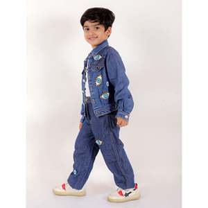 Ensemble veste et jean en denim pour homme, bleu, manches longues, orné d'un motif œil maléfique - Product Image 3