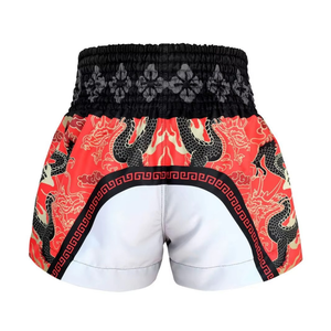 Pantalones Cortos Tradicionales de Muay Thai Rojos y Blancos, Pantalones de Kickboxing de Satén con Abertura Lateral, Pantalones Cortos Profesionales con Logotipo Personalizado - Product Image 5