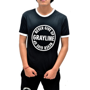 เสื้อยืดคอกลมพิมพ์ลายสกรีนผ้าฝ้าย 100% แต่งขอบตัดสี ดีไซน์ล่าสุด ชุดเซ็ตเสื้อยืดและกางเกงขาสั้นผู้ชาย สีบล็อค ชุดแทรคสูท - Product Image 5