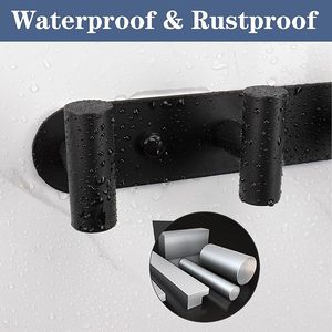 Modern Matte <b>Black</b> Waterproof Eco-Friendly Bathroom Wall Mounted Metal Towel Hook <b>Rail</b> with 2 Hooks - Product Image 6