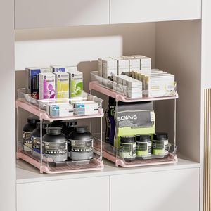 Organizzatore a 2 Livelli Multiuso per Bagno e Cucina, Armadietto Estraibile per Medicinali, Organizzatori Impilabili per Dispensa per un'Organizzazione Ottimale - Product Image 4