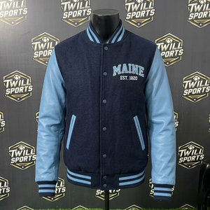 Veste universitaire personnalisable pour homme, style preppy, broderie, bomber, vêtements d'hiver, laine/nylon, bleu et marine - Product Image 2