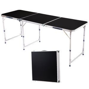 Tavolo Pieghevole in Lega di Alluminio Regolabile in Altezza 6ft Nero Portatile per Campeggio Picnic Cucina Palestra Esterno con Vano Portaoggetti - Product Image 1