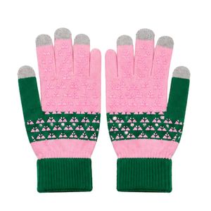 Pink Green <b>Knitted</b> <b>Gloves</b> Warm Winter <b>Gloves</b> Fashion Finger <b>Gloves</b> Casual Outdoor Accessories Soft Comfortable Hand Wear - Product Image 1
