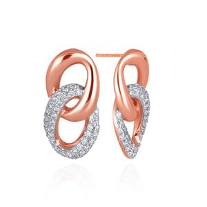 14K <b>Rose</b> <b>Gold</b> Interlocking Loop <b>Stud</b> <b>Earrings</b> Round Cut Lab Grown Diamond Modern Designer Fine Jewelry Wedding Gift Women - Product Image 2