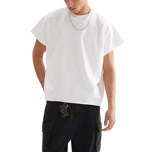 Men <b>White</b> Cap Sleeve Boxy T Shirt Sleeveless Muscle <b>Tee</b> Cotton Streetwear Wholesale Blank Tank Top - Product Image 6