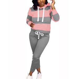 <b>Women</b> Hoodie <b>Jogger</b> Set Striped Two Piece Sweatshirt <b>Jogger</b> Pants Casual Sportswear Lounge <b>Outfit</b> - Product Image 2