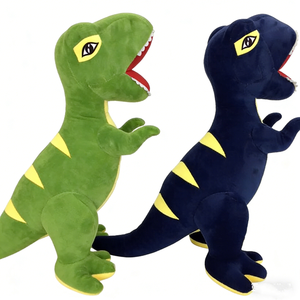 Paire de peluches T-Rex personnalisées vert marine, jouet en peluche dinosaure rayé jaune, peluche T-Rex debout, peluche dinosaure à bouche ouverte - Product Image 2