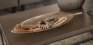 Wholesale Luxury <b>Leaf</b> Shaped Bronze Metal Serving Tray Bulk Hotel Platter with Elegant Ribbed Texture Decorative Centerpiece - Product Image 2