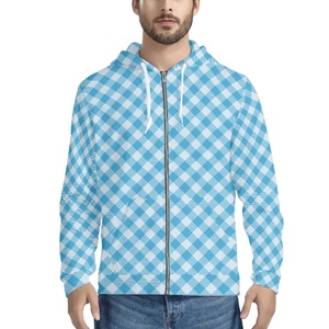 Sweat à capuche zippé pour homme, motif à carreaux, impression par sublimation, polyester respirant, vêtement décontracté pour l'automne - Product Image 2