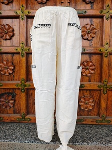 Pantalon cargo en coton pour femme, taille haute élastique, coupe droite, décontracté, écologique, séchage rapide, respirant, style bohème ethnique, idéal pour l'été (ODM) - Product Image 4