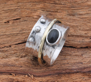 Black Onyx <b>Spinner</b> <b>Ring</b> 925 Silver Fidget <b>Ring</b> Black Gemstone Thumb <b>Ring</b> Anxiety <b>Spinner</b> Band Handmade Boho Statement Jewelry - Product Image 1