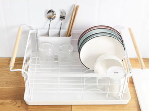 OEM/ODM Vietnam Single Tier Stainless Steel <b>Dish</b> Drainer <b>Rack</b> with Wooden Handles Removable Tray Organizer - Product Image 4