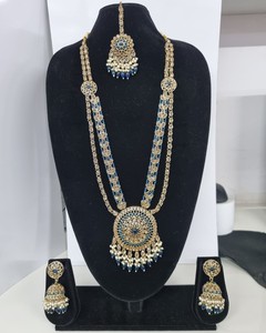 สร้อยคอยาวแบบหลายชั้นสีพาสเทล รานี ฮาร์ ชุบทองโบราณ ประดับด้วยคุนดัน สไตล์ชาติพันธุ์ พร้อมจี้มุก จุมก้า ติกก้า ของขวัญสำหรับงานหมั้น - Product Image 2