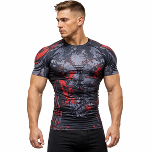 OEM Rashguard à manches courtes pour homme, haut de sport imprimé à compression, haut de fitness ajusté, haut de sport écologique pour la gym - Product Image 1