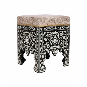 Tabouret géométrique en os incrusté, table d'appoint moderne en forme de sablier et table d'appoint décorative pour la décoration de salons et de chambres de luxe - Product Image 6