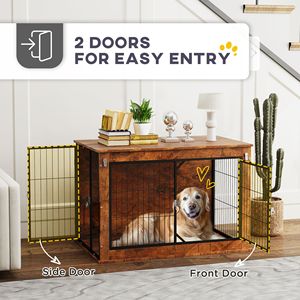 Cuccia per Cani Rettangolare Marrone Rustico con Tetto Apribile e 2 Porte per Cani di Taglia Grande, Stile da Esterno - Product Image 6