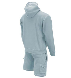 Conjunto de Sudadera con Capucha Azul Claro Unisex, Manga Larga, Patrón Geométrico, Ropa Casual, Estilo Urbano, 2 Bolsillos Laterales, Ligero, 100% - Product Image 3