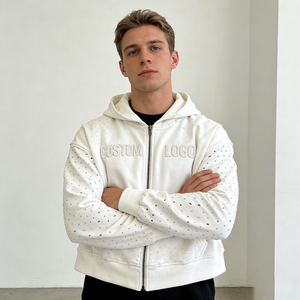 Men's Trendy <b>Hoodies</b> White Rivet Embroidery Letter Cotton Zipper Hooded Oversized Pocket Casual <b>Hoodies</b> - Product Image 5