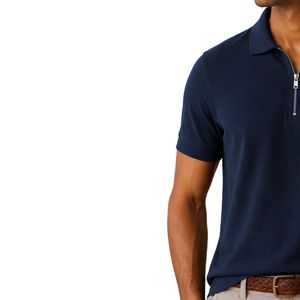 Polo Azul Marino para Hombre con Cierre, Diseño de Logotipo Personalizado, Manga Corta, Mezcla de Algodón Premium, Polo Casual de Lujo para Golf, OEM, Moda - Product Image 2