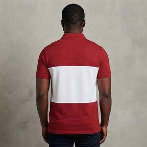 Camisa de hombre al por mayor, roja y blanca con bloques de color en contraste, cuello vuelto, manga corta, algodón transpirable, corte regular, ropa casual - Product Image 6