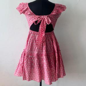 Robe courte en coton tissé à imprimé floral fait main style bohème pour femme, idéale pour le printemps, l'été et la plage, avec volants et col en V, silhouette trapèze - Product Image 3