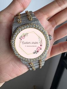 นาฬิกาข้อมือผู้ชายทรงกลมแบบกำหนดเอง ประดับเพชรโมอิสซาไนต์ VVS สไตล์ฮิปฮอป ตัวเรือนสแตนเลสสตีล ระบบอัตโนมัติ หน้าปัดอนาล็อก - Product Image 2