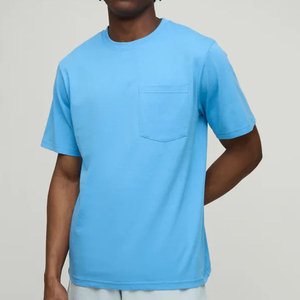 T-shirts pour hommes à prix avantageux, vente en gros, tendance, bleu ciel, 270 grammes, 100% coton, t-shirt décontracté pour hommes avec poche avant - Product Image 4
